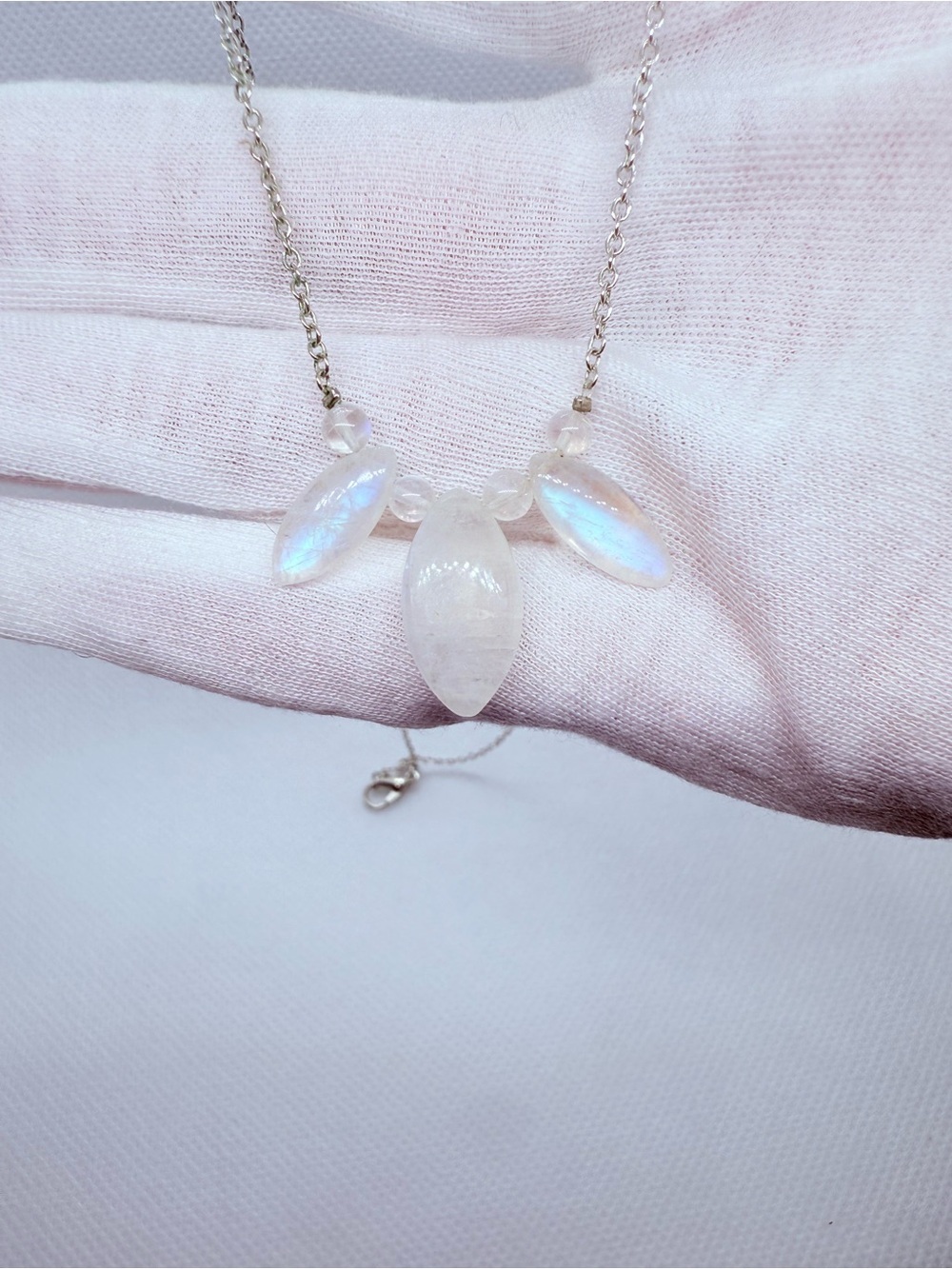 Vintage Sterling Silver Rainbow Moonstone Floral Necklace!
